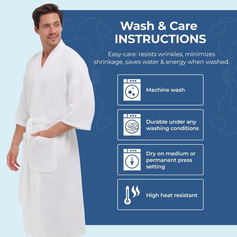 MONARCH Square Waffle Spa Kimono Robe for Men or Women â€“ Soft Lightweight Textured Fabric with Classic Kimono Design, Generously Sized Hotel & Spa Robe with Pockets â€“ Machine Washable - Image 5